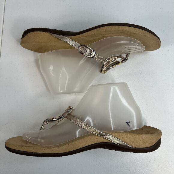 Vionic Size 10 Ricci Sandals Gold Metallic Jeweled Flip Flop Orthotic Leather - Picture 4 of 11